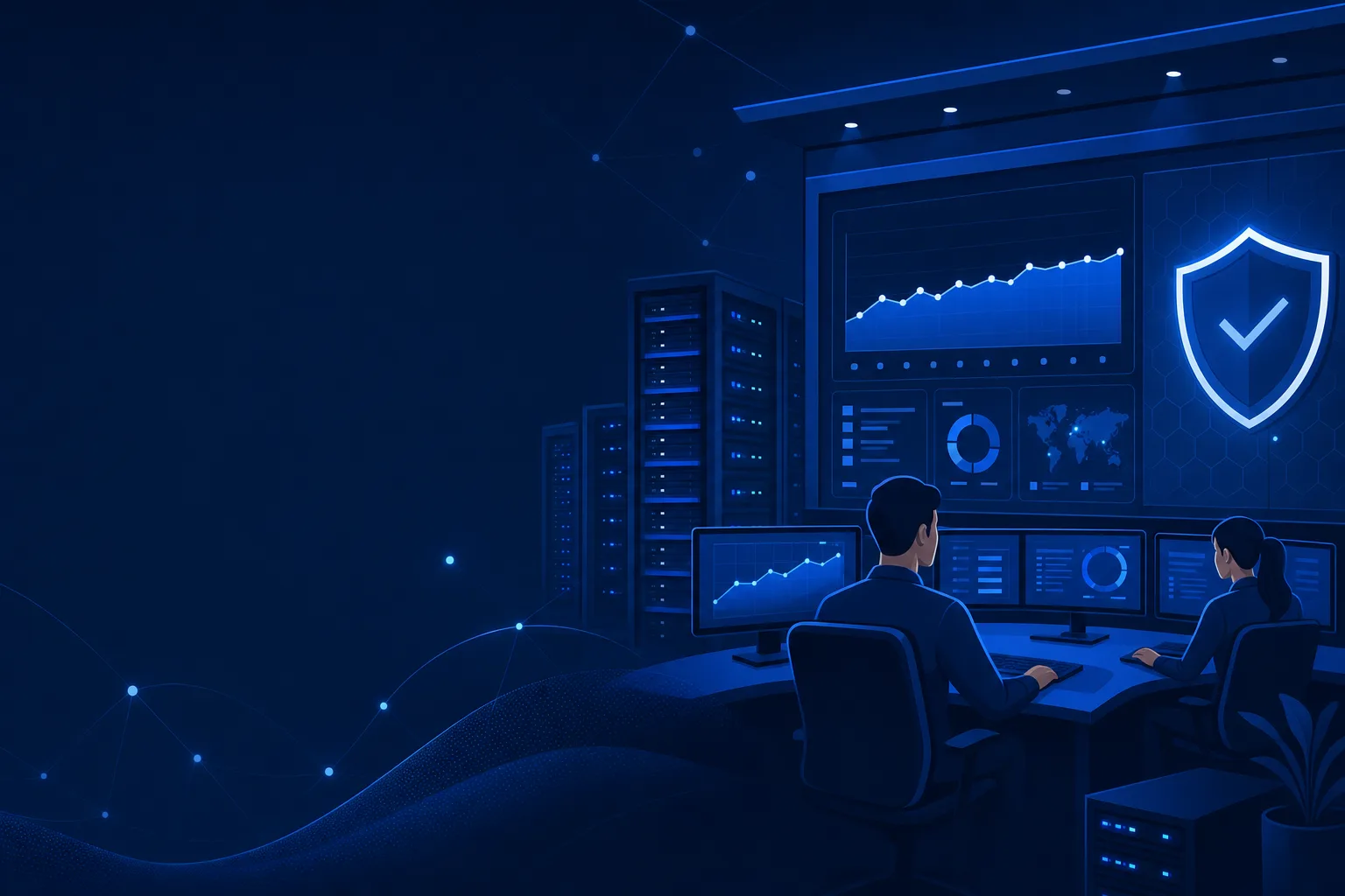 Network operations center dashboard showing uptime
